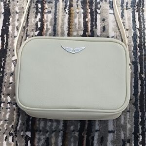 Cream Crossbody Bag with Silver Logo
